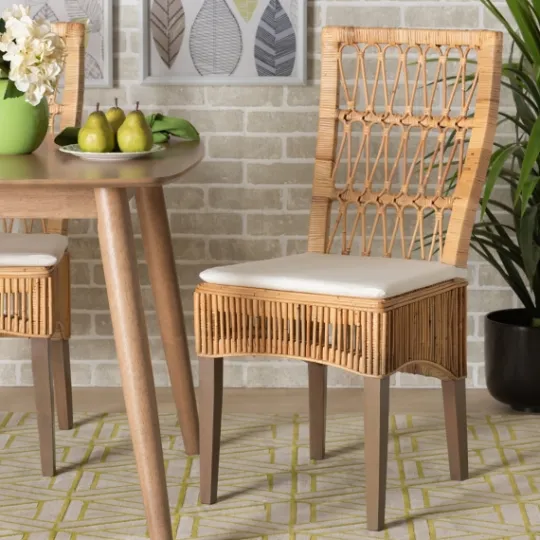 Kirkland's Home Woven Rattan White Cushion Dining Chairs, Set Of 2- Dining Chairs