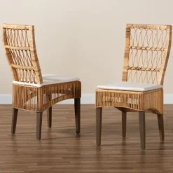 Kirkland's Home Woven Rattan White Cushion Dining Chairs, Set Of 2- Dining Chairs