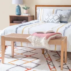 Kirkland's Home Woven Rope Wood Dining Bench- Dining Chairs