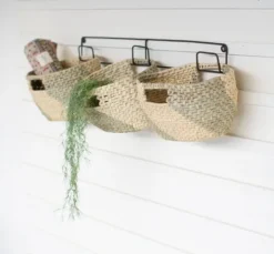 Kirkland's Home Woven Seagrass Baskets On Metal Frame- Wall Storage