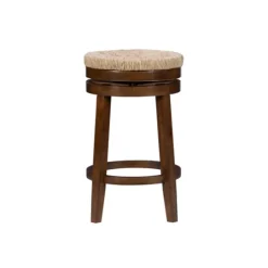 Kirkland's Home Woven Seagrass Walnut Wood Swivel Counter Stool- Bar Stools & Counter Height Stools