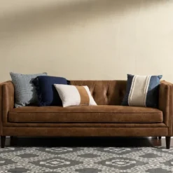 Kirkland's Home Wyatt Chester Faux Leather Formal Sofa- Sofas & Loveseats