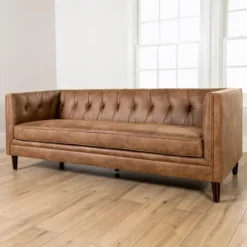 Kirkland's Home Wyatt Chester Faux Leather Formal Sofa- Sofas & Loveseats