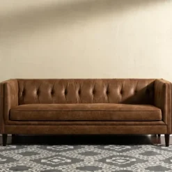 Kirkland's Home Wyatt Chester Faux Leather Formal Sofa- Sofas & Loveseats