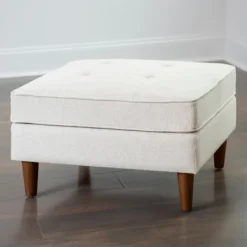 Kirkland's Home Wyatt Ecru Woven Ottoman- Benches & Ottomans