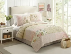 Kirkland's Home Yellow And Pink Patchwork Blooms King Quilt- Quilts