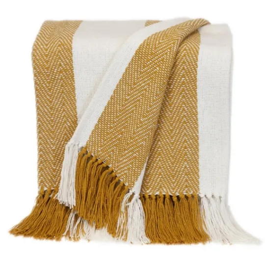 Kirkland's Home Yellow Chalet Striped Fringe Throw- Blankets & Throws