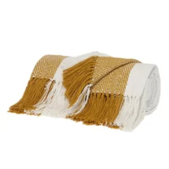Kirkland's Home Yellow Chalet Striped Fringe Throw- Blankets & Throws