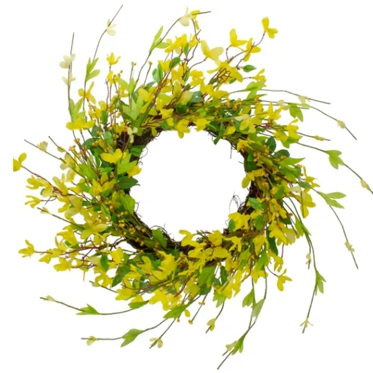 Kirkland's Home Yellow Forsythia Spiral Wreath- Wreaths