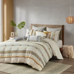 Kirkland's Home Yellow Striped Pom Pom 3-Pc. Full/Queen Duvet Set- Duvets