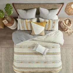 Kirkland's Home Yellow Striped Pom Pom 3-Pc. Full/Queen Duvet Set- Duvets
